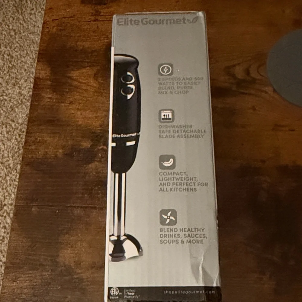 NiB Elite Gourmet 500w Black Immersion Corded Hand Blender Home Cooking